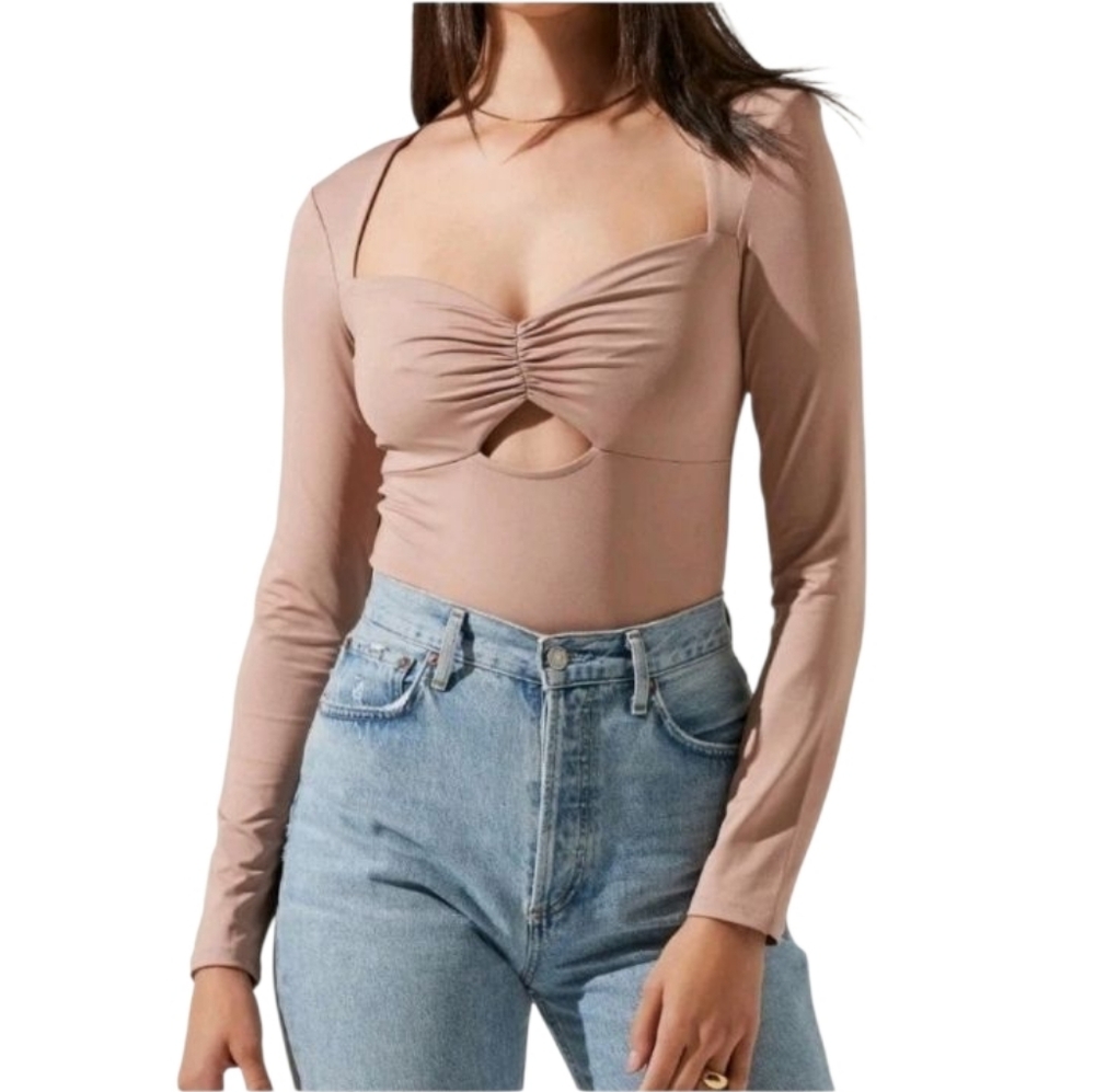 ASTR The Label Women's Ventura Thong Bodysuit Pink Nude Size Large